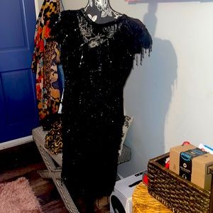 80's Sequined Beaded Black Cocktail Dress